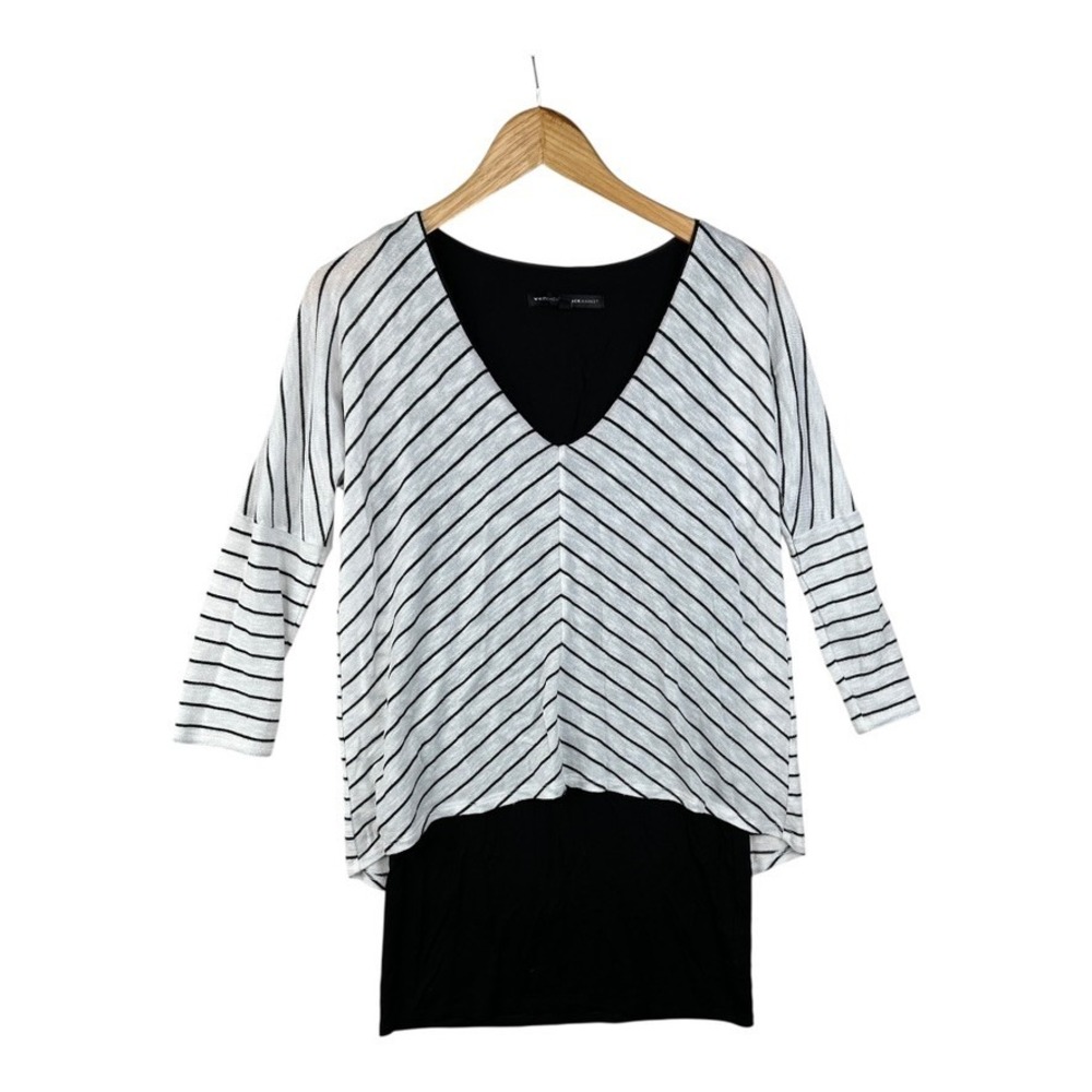 White House Black Market Women's Layered Striped 3/4 Sleeve Tunic Blouse S